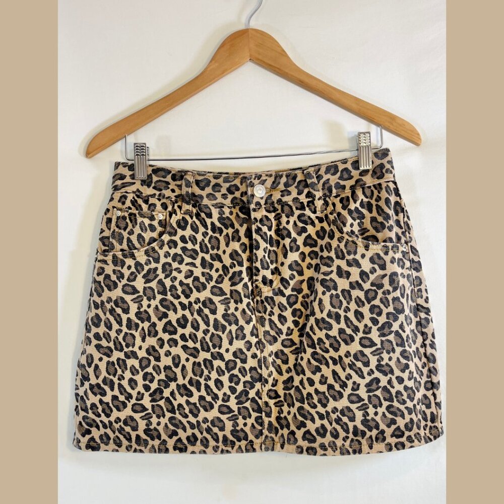Wish Leopard Print Denim Mini Skirt - Size M